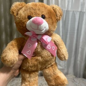 Adorable Brown Teddy Bear with Pink Heart Bow